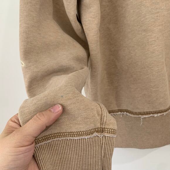 VTG Y2K American Eagle Womens Large Graphic Hoodie Pullover Tan Raw Edges Henley - Picture 8 of 15